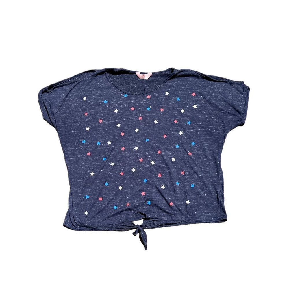SJS Red, White, & Blue Stared Blouse W/Slitted Shoulders & Tie Waist Size XL